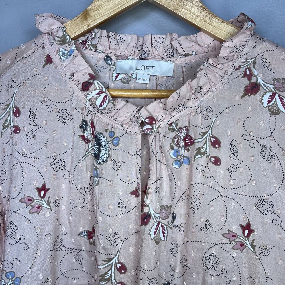 LOFT Women's Floral Peasant Blouse Pink Long Sleeve Size XXL - Picture 3 of 9
